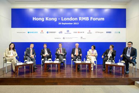 A panel of experts comprising representatives from the asset management, banking and financial exchanges sectors discussing opportunities in RMB financing and investment.