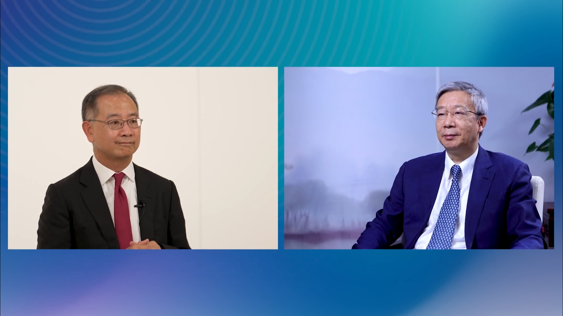 (左至右) 香港金融管理局總裁余偉文; 中國人民銀行行長易綱