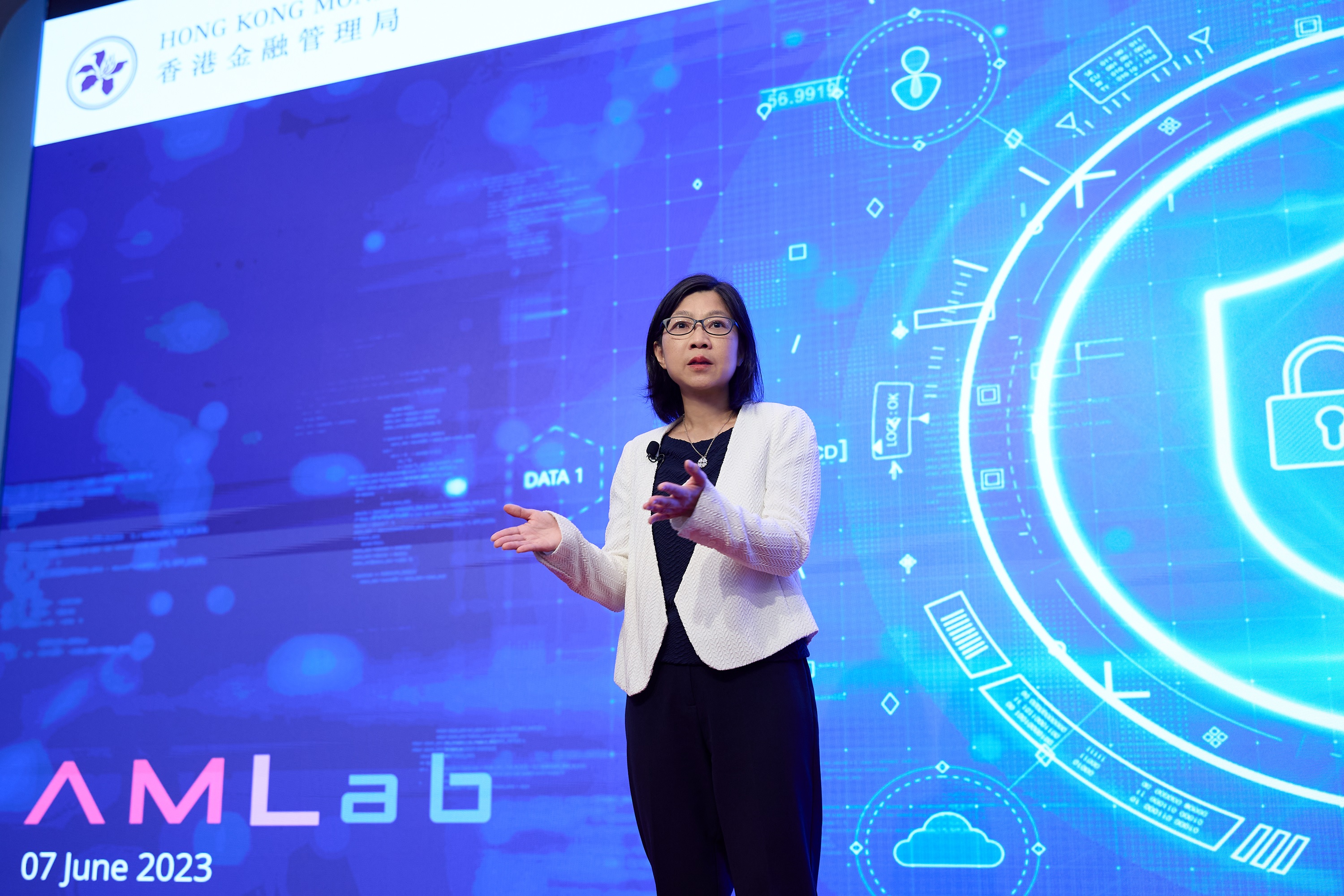 Ms Carmen Chu, Executive Director (Enforcement and AML) of the Hong Kong Monetary Authority delivers remarks at AMLab 4 on 7 June.