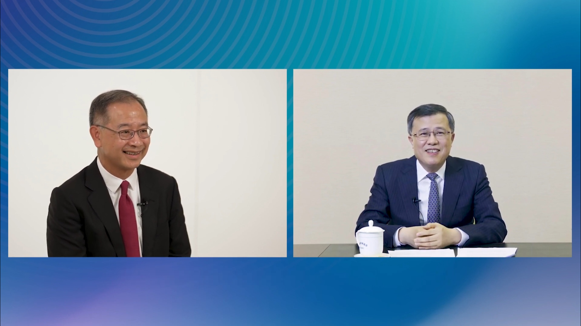 (左至右) 香港金融管理局总裁余伟文; 中国银保监会副主席肖远企